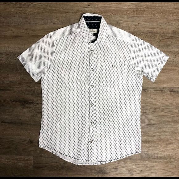 Burnside Men’s Short Sleeved Dress shirt, white with small blue pattern Sz S - Picture 1 of 5